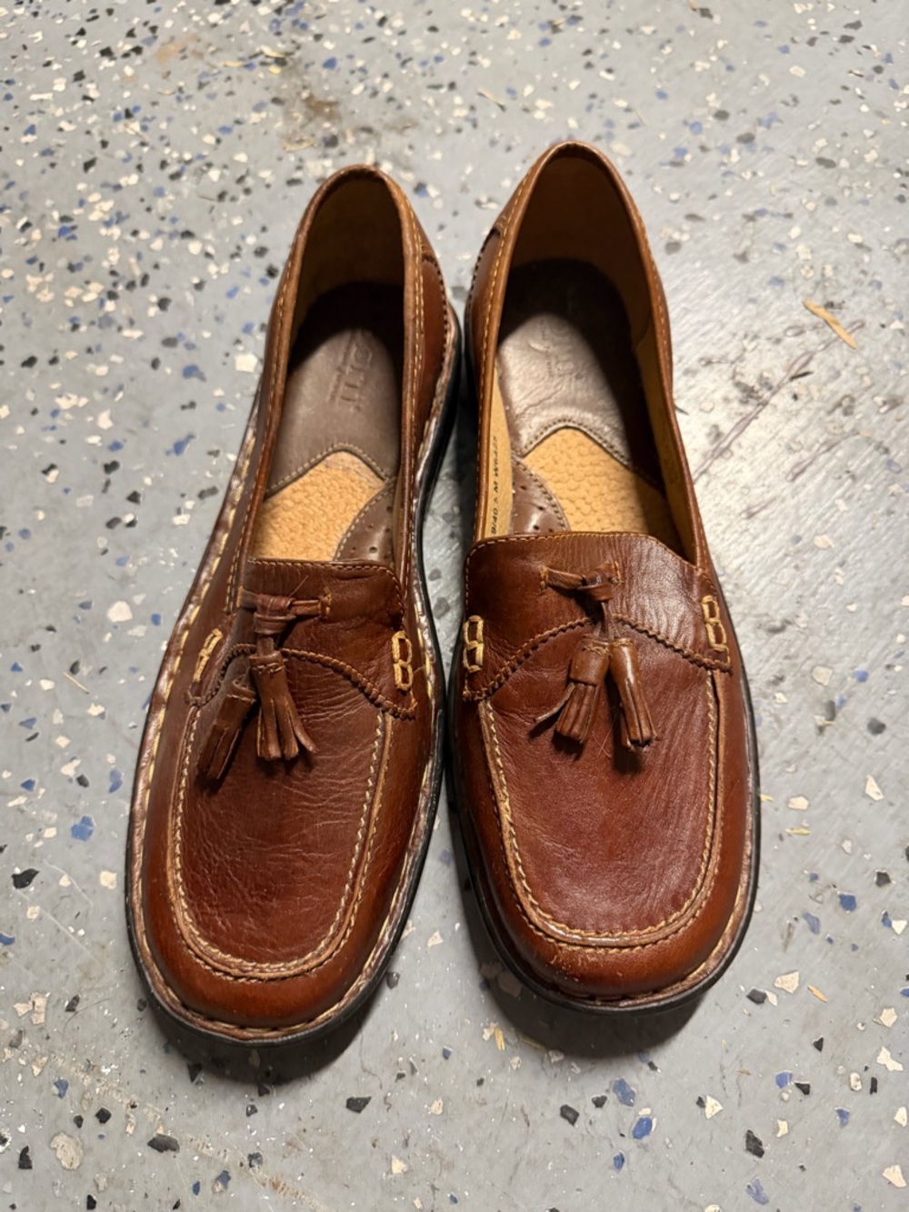 Born Brown Leather Tassel Loafers for Women